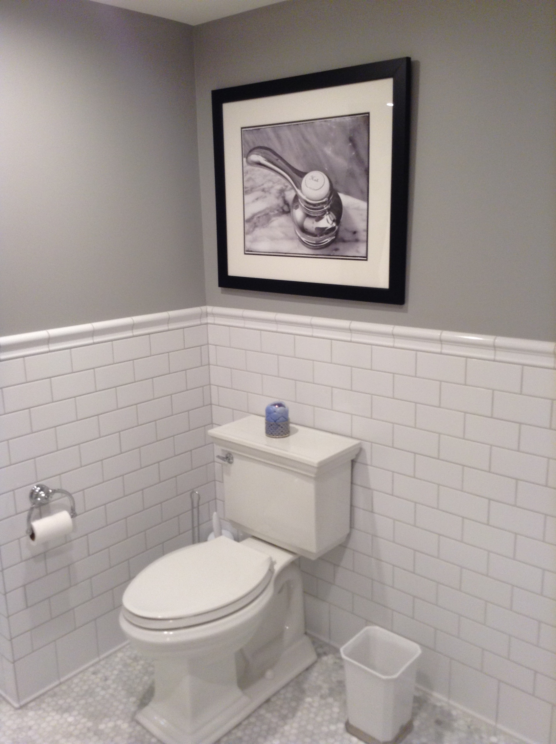 Carrara  Marble & White Subway Tile Bathroom