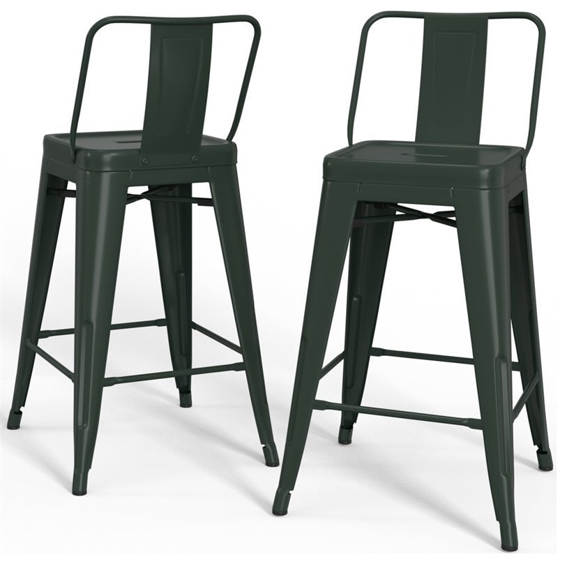 Pemberly Row 24" Industrial Metal Counter Stool in Sage Green (Set of 2) Industrial Bar