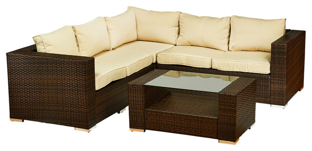 Kessler 4 Pieces Outdoor Wicker Sectional Sofa Set Tropical Kessler 4 Pieces Outdoor Wicker Sectional Sofa Set