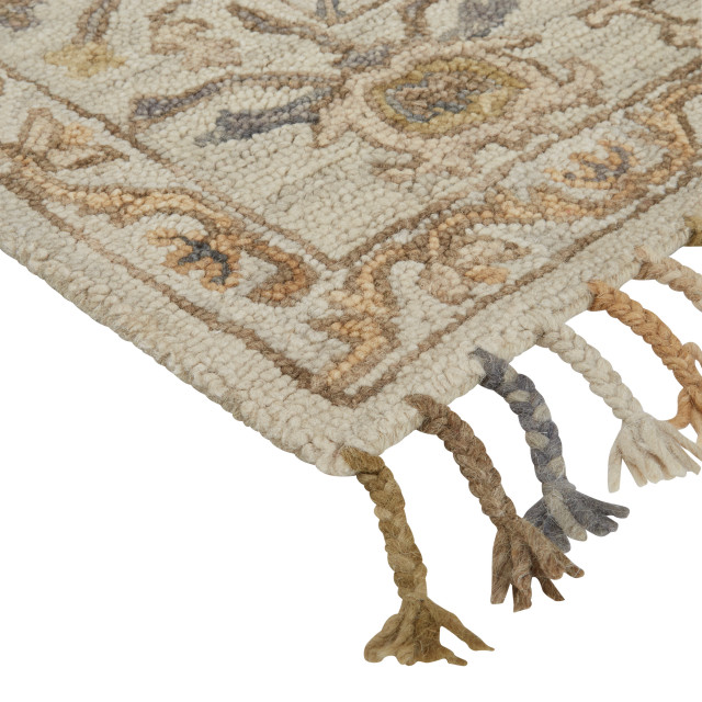 Mansfield Moroccan Wool Rug With Tassels, Light Gray/Beige