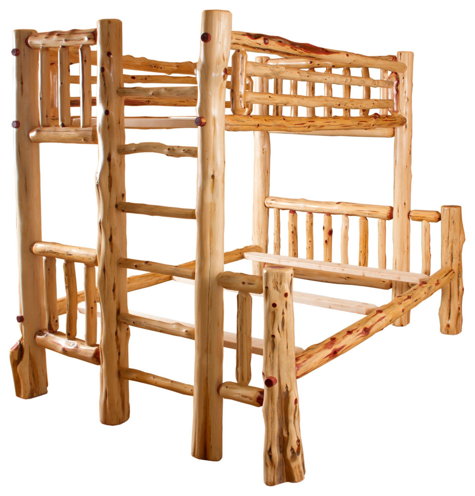 Red Cedar Log Bunk Bed, Full Over Queen Rustic Bunk Beds by