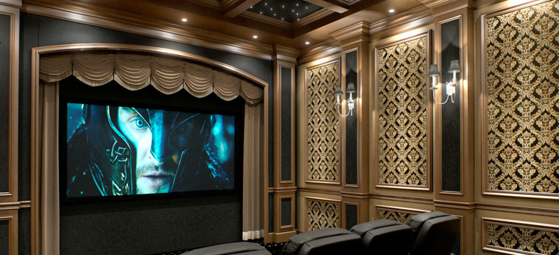 Design ideas for an eclectic home theatre in New Orleans.