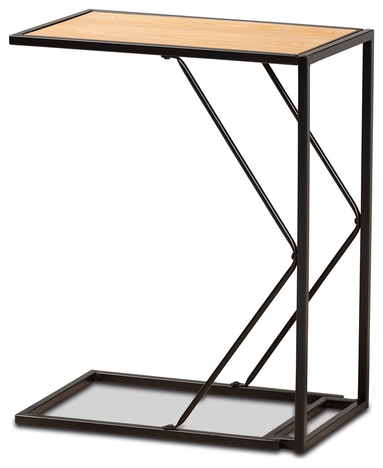 Modern Industrial Walnut Brown Finished Wood Metal C End Table