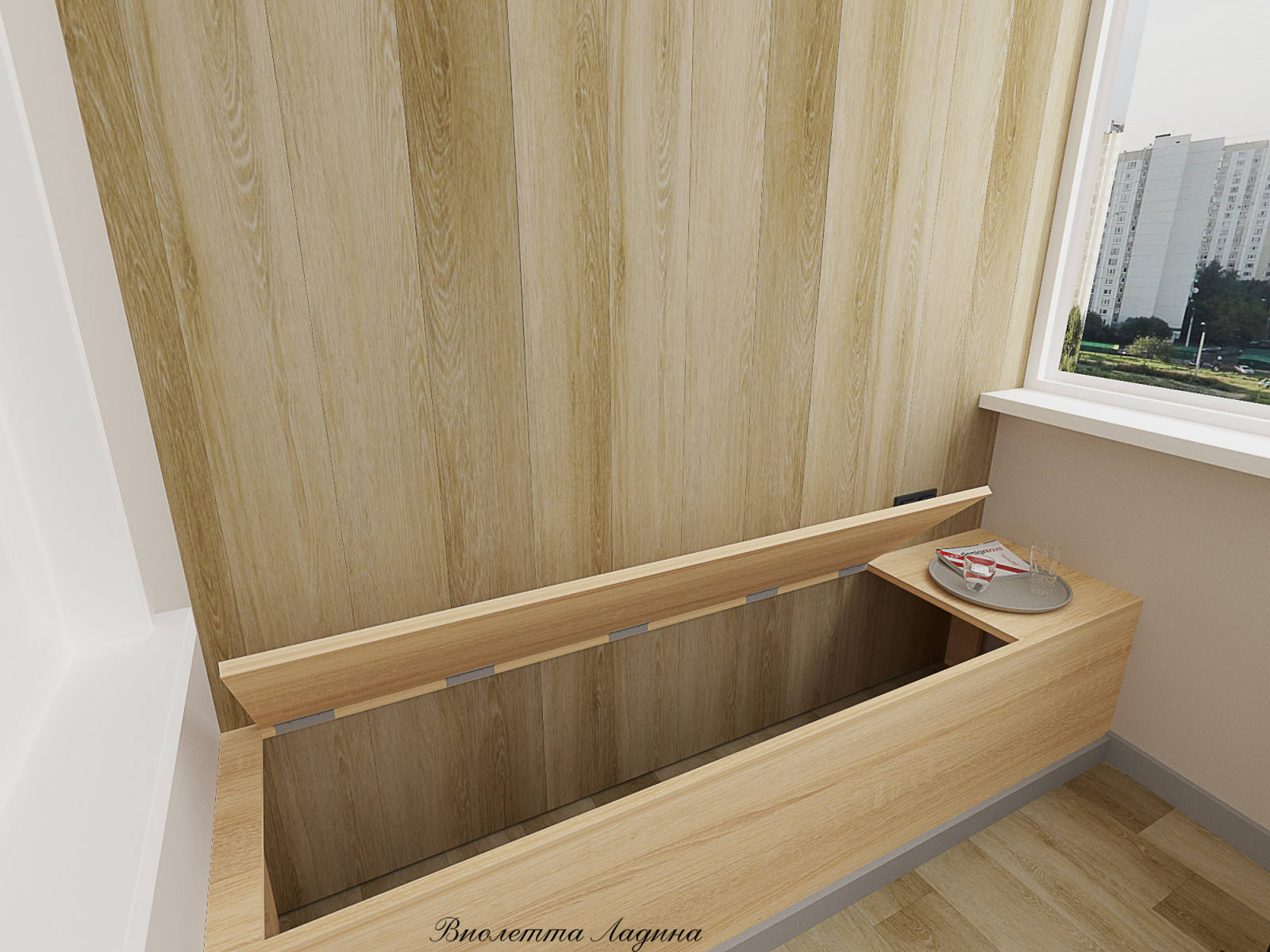 Трешка в панельном доме в современном стиле с голубым акцентом.