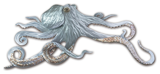 Coastal Home Decor Octopus Contemporary Octopus Art On Stainless Steel Beach Style Metal Wall Art By Copper Art