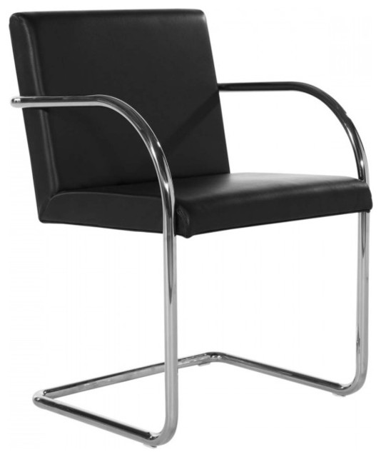 Halden Leather Cantilever Chair With Tubular Steel Frame, Black Leather