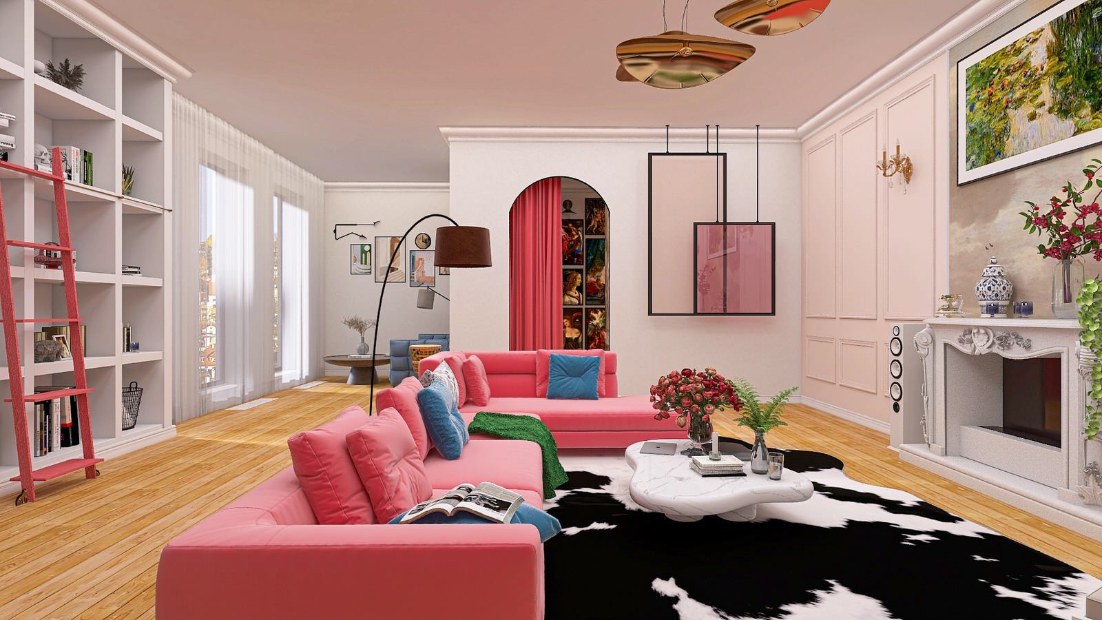 Главный вид гостиной при светлом освещении