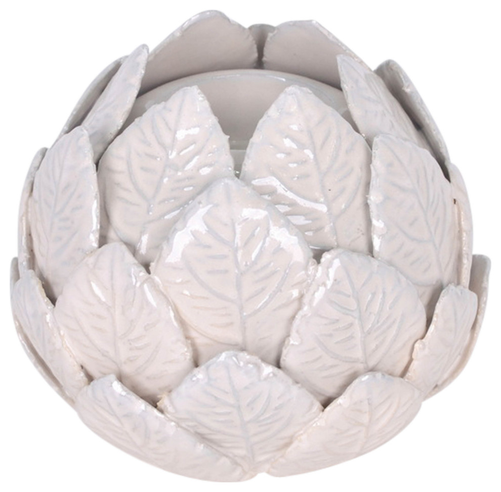 Ceramic 5" Lotus Ball Votive Holder, White