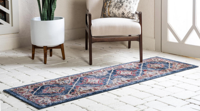 Rug Unique Loom Utopia Navy Blue Runner 2' 7 x 10' 0 - Mediterranean ...