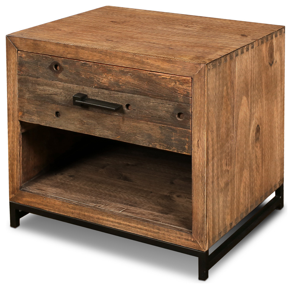 Atwood Rustic Solid Wood 1Drawer 1Shelf Nightstand Industrial