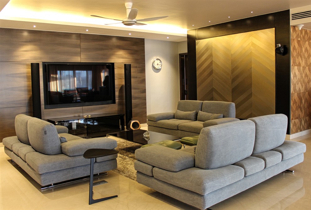 This is an example of a contemporary home theatre in Bengaluru.