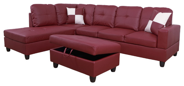L Shape Sectional Sofa Set With Storage, Sectional Sofa Ottoman Set