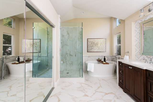 Intimate Master Bathroom Renovation with Walk-in Shower and Tub ...