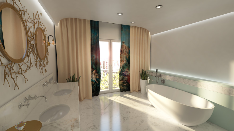 Санузел в квартире для молодой пары.