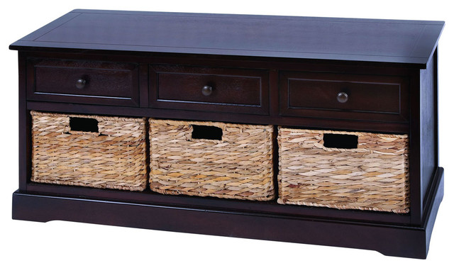 Bench Type Cabinet With 3 Wicker Baskets