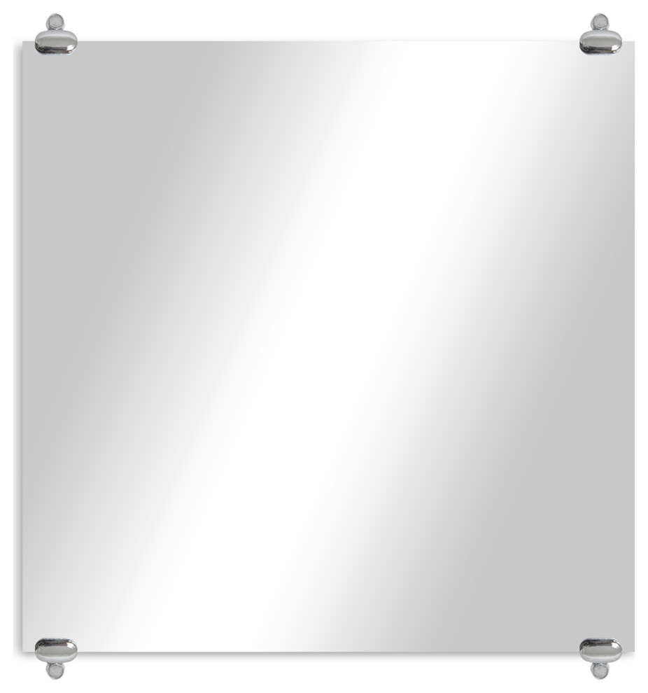 Modern Rustic Non Beveled Frameless Mirror With Chrome Oval Clips