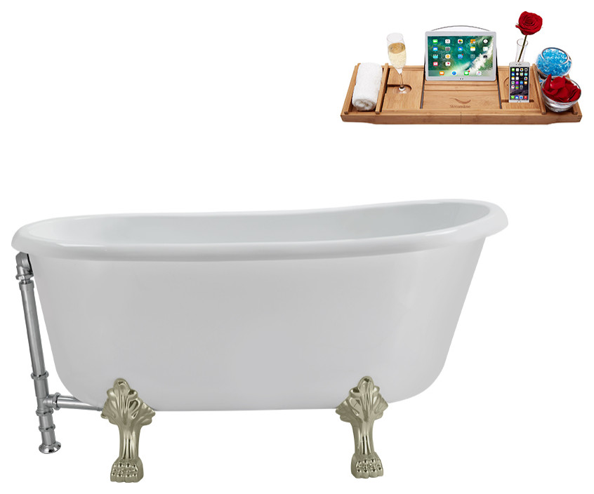 57'' Streamline N374BNK-CH Soaking Clawfoot Tub and Tray with External Drain