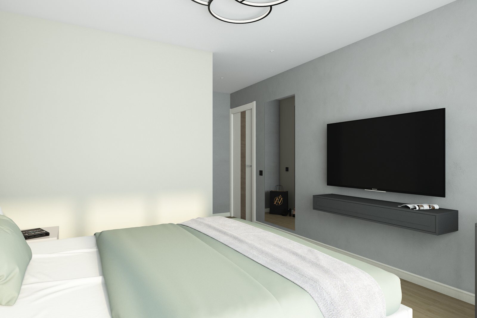 Спальня из проекта 3-х комнатной квартиры для молодой семьи.