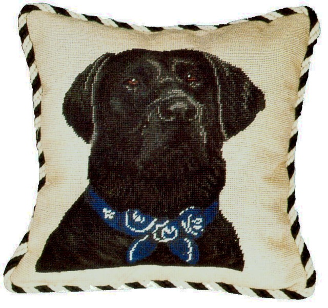 Handmade Needlepoint Pettipoint Dog Black Lab Pillow