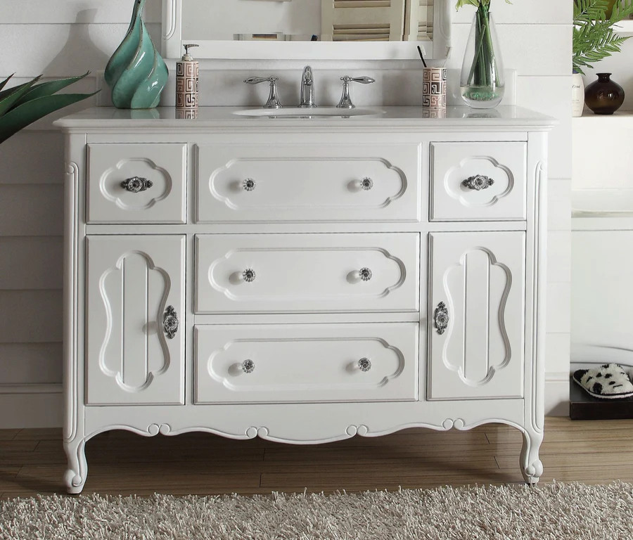 48 inch White Knoxville Victorian Style Bathroom Sink Vanity GD1522W
