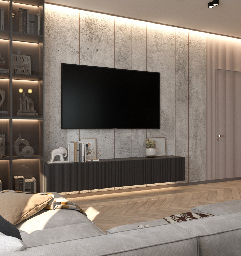 Просторная квартира в синими стенами