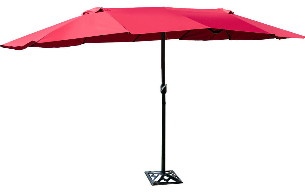 Costway 15' Outdoor Umbrella Double-Sided Twin Patio Umbrella with Crank Wine