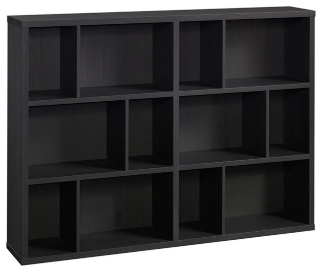 Pemberly Row Engineered Wood Horizontal Bookcase in Raven Oak