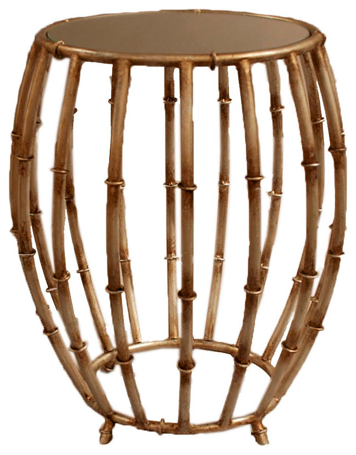 Bamboo Drum Table, Antique Gold Asian Side Tables And End Tables by DESSAU HOME Houzz