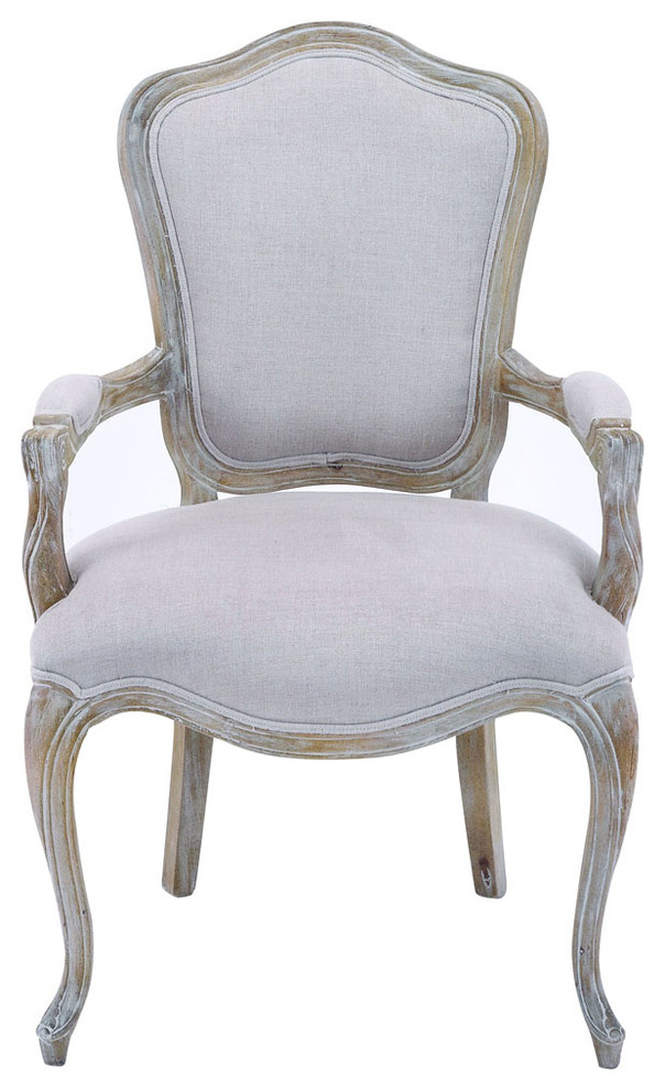 Fabric Upholstered Wooden Chair with Detailing in Rustic Finish
