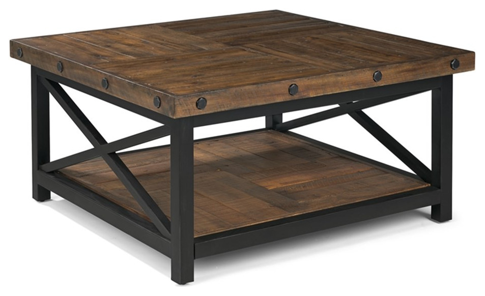 Bowery Hill Square Farmhouse Wood Coffee Table in Rustic Brown