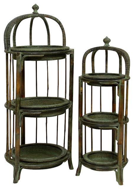 3 Tier Plant Stands In Wood W Woven Rattan Set Of 2 Contemporary 3 Tier Plant Stands In Wood W Woven Rattan Set Of 2 Contemporary And Telephone Tables By Ladder