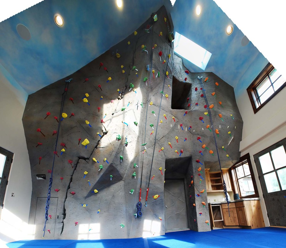 Design ideas for an eclectic home climbing wall in Denver.