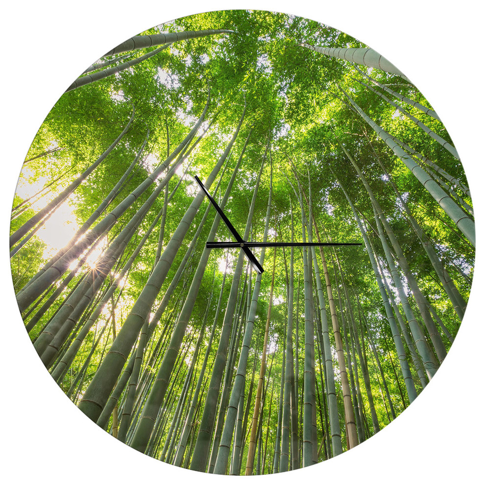 Peaks of Bamboo in Kyoto Forest Large Forest Metal Clock, 36x36