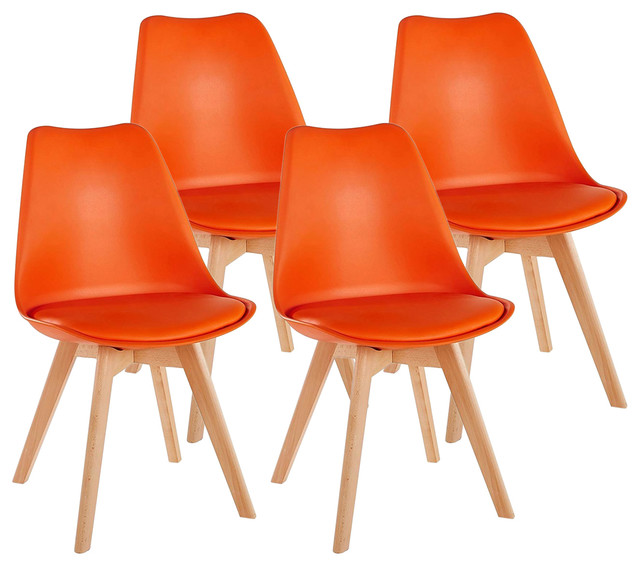 Consigned Contemporary Chairs, Solid Wooden Legs and Cushioned Pad, Set of 4, Or