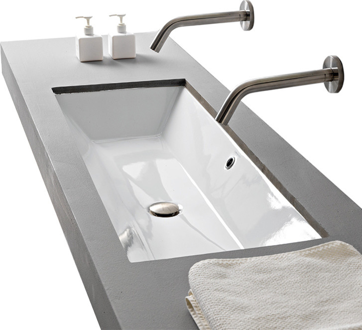 Rectangular Small White Ceramic Undermount Sink Contemporary