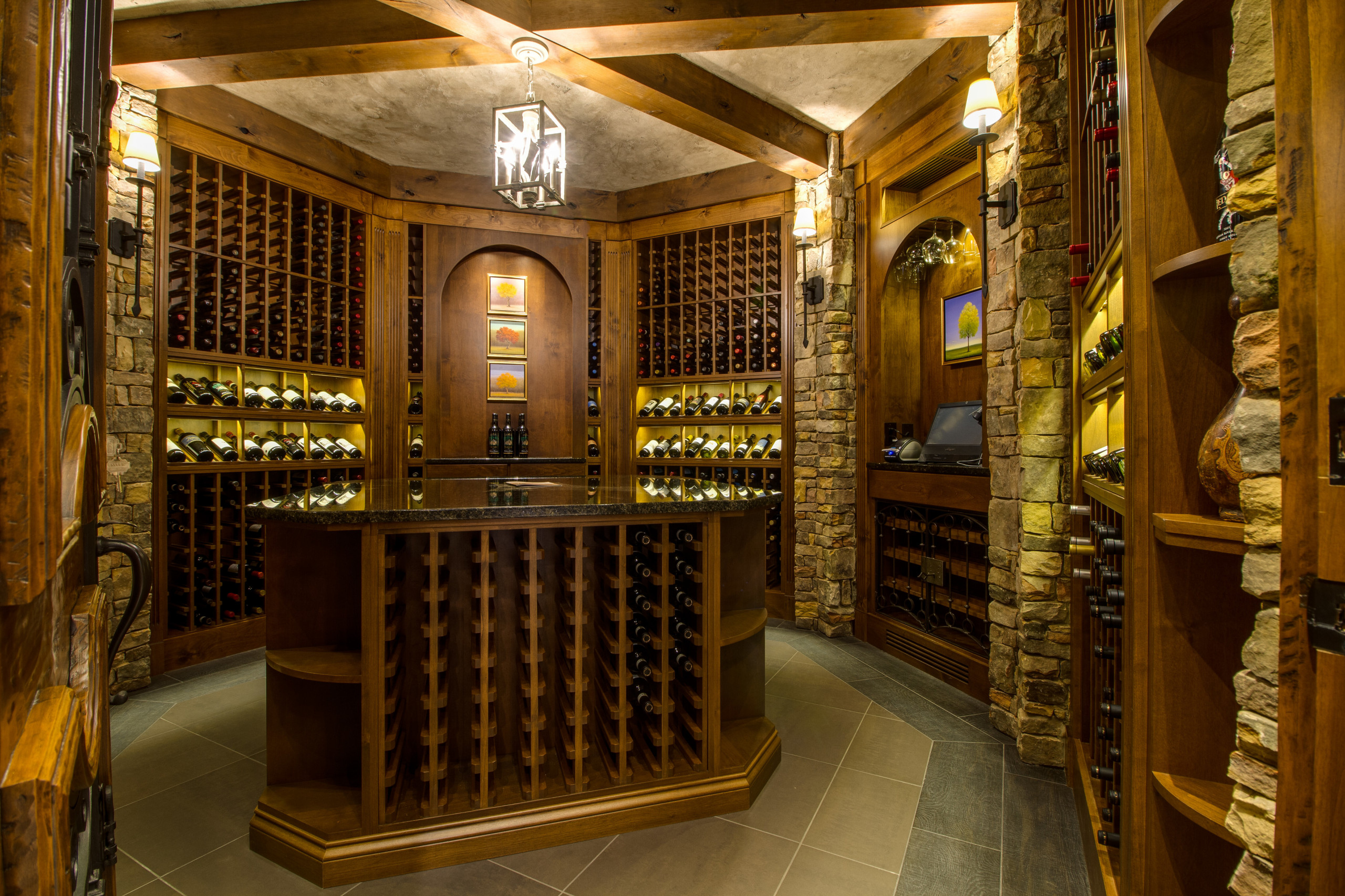All of our Custom Wine Cellars feature beautiful lighting