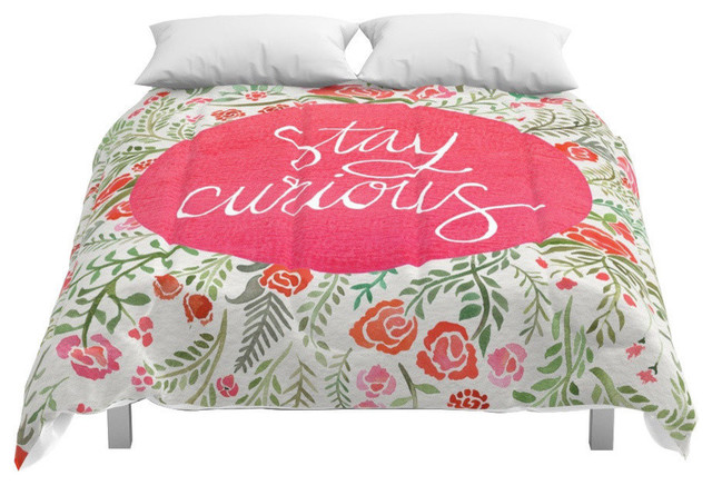 Society6 Stay Curious Pink And Green Comforter Contemporary