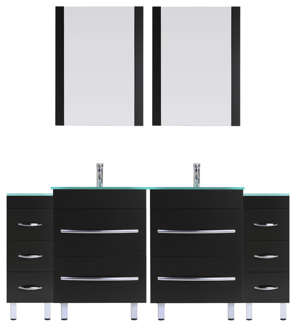96" Black Vanity, 36" Double Sink Bases, Double 12 Drawer Bases, LV4C1896B Contemporary