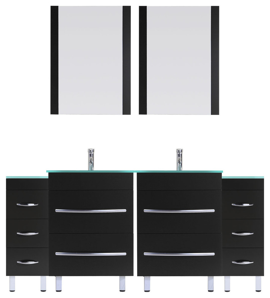 84" Black Vanity, 30" Double Sink Bases, Double 12 Drawer Bases, LV4