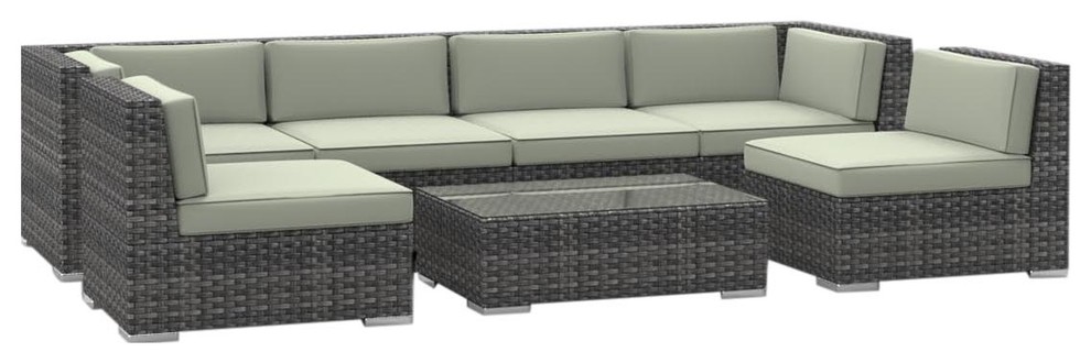 Oahu Outdoor Patio Furniture Sofa Sectional, 7-Piece Set, Beige