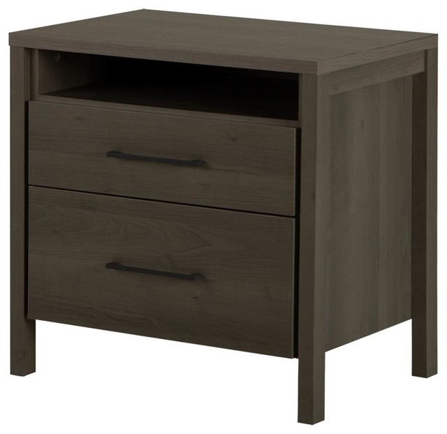 2Drawer Modern Nightstand, Gray Finish Contemporary Nightstands
