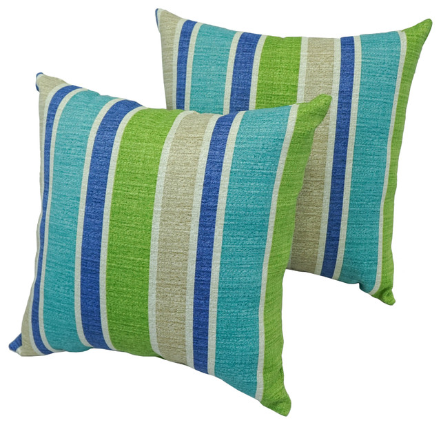 Blaziing Needles 17" Outdoor Throw Pillows, Blue and Green, Set of 2