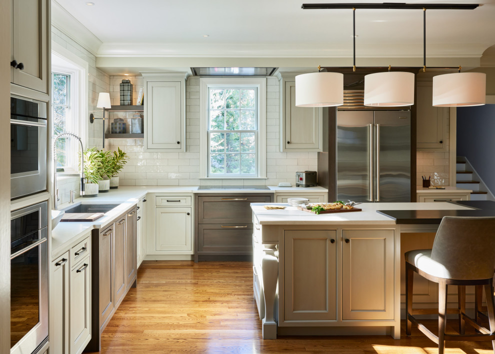 Example of a transitional kitchen design in Boston