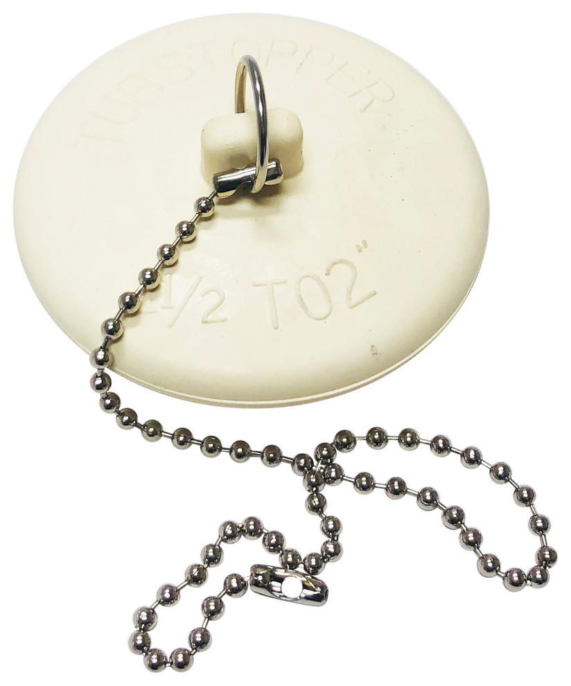 11/2" to 2" White Rubber Bath Tub Drain Stopper/Plug, 15" Chain