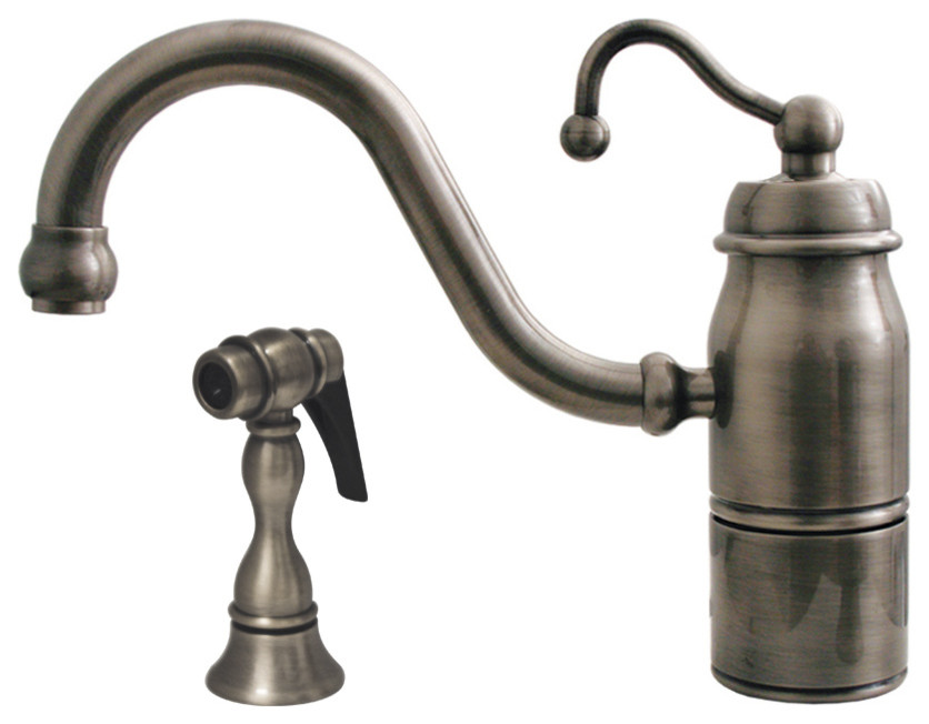 Kitchen Faucet,Single Curved Handle, Curved Swivel Spout,Solid Brass Side Spray