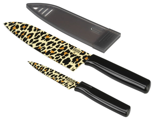Kuhn Rikon 6.5" Chefs Knife and 4" Paring Knife Set Colori Cheetah