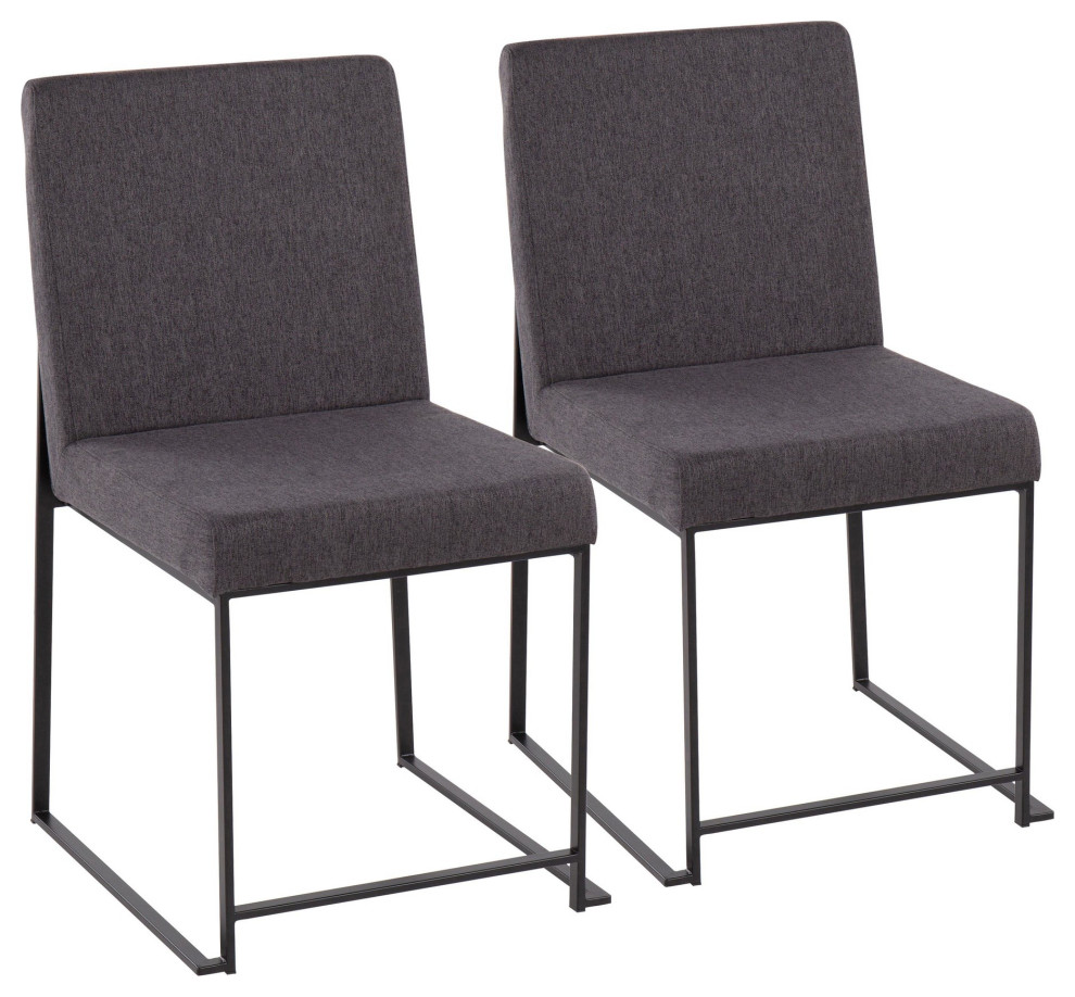 High Back Fuji Dining Chair, Black Steel/Charcoal Fabric, Set of 2