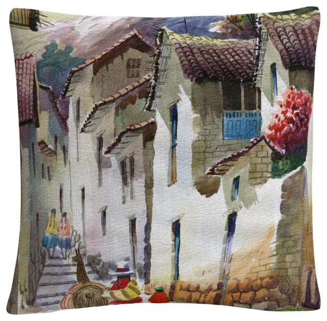 Cuzco I Tuscan Architectural Village By Masters Fine Art Decorative Throw Pillow
