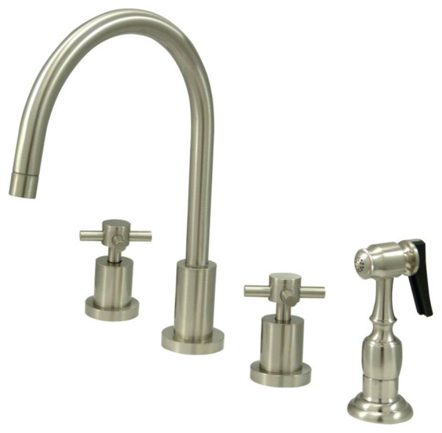 Widespread Kitchen Faucet In Brushed Nickel Transitional