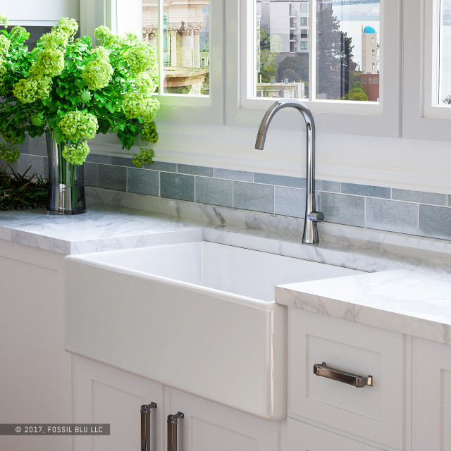 Luxury 33 Fireclay Modern Farmhouse Kitchen Sink Includes Grid And